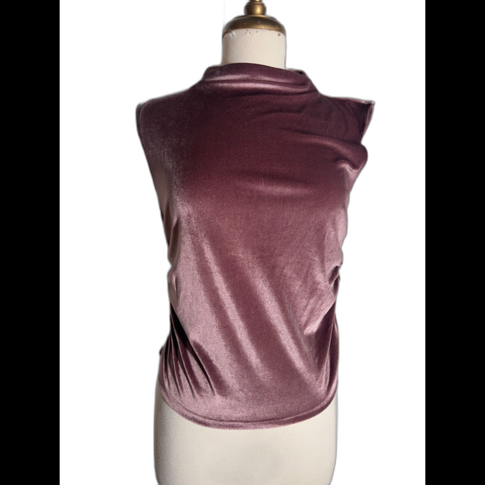 A New Day Blouse Size M Quiet Luxury Maximalist Velvet Mauve Soft Top